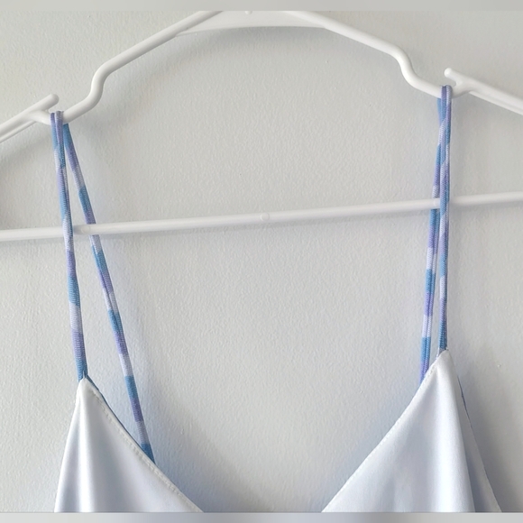 Baby Blue, White, & Lavender Sheer Babydoll Lettuce Trim Midi Dress Size M - Picture 10 of 12